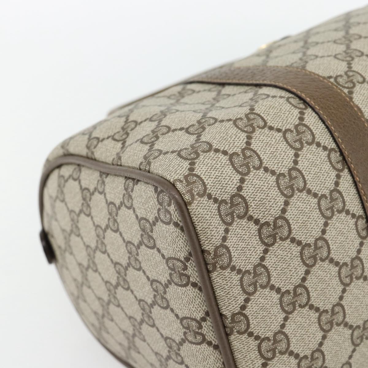 GUCCI GG Supreme Web Sherry Line Boston Bag PVC Beige Gold Auth 182464