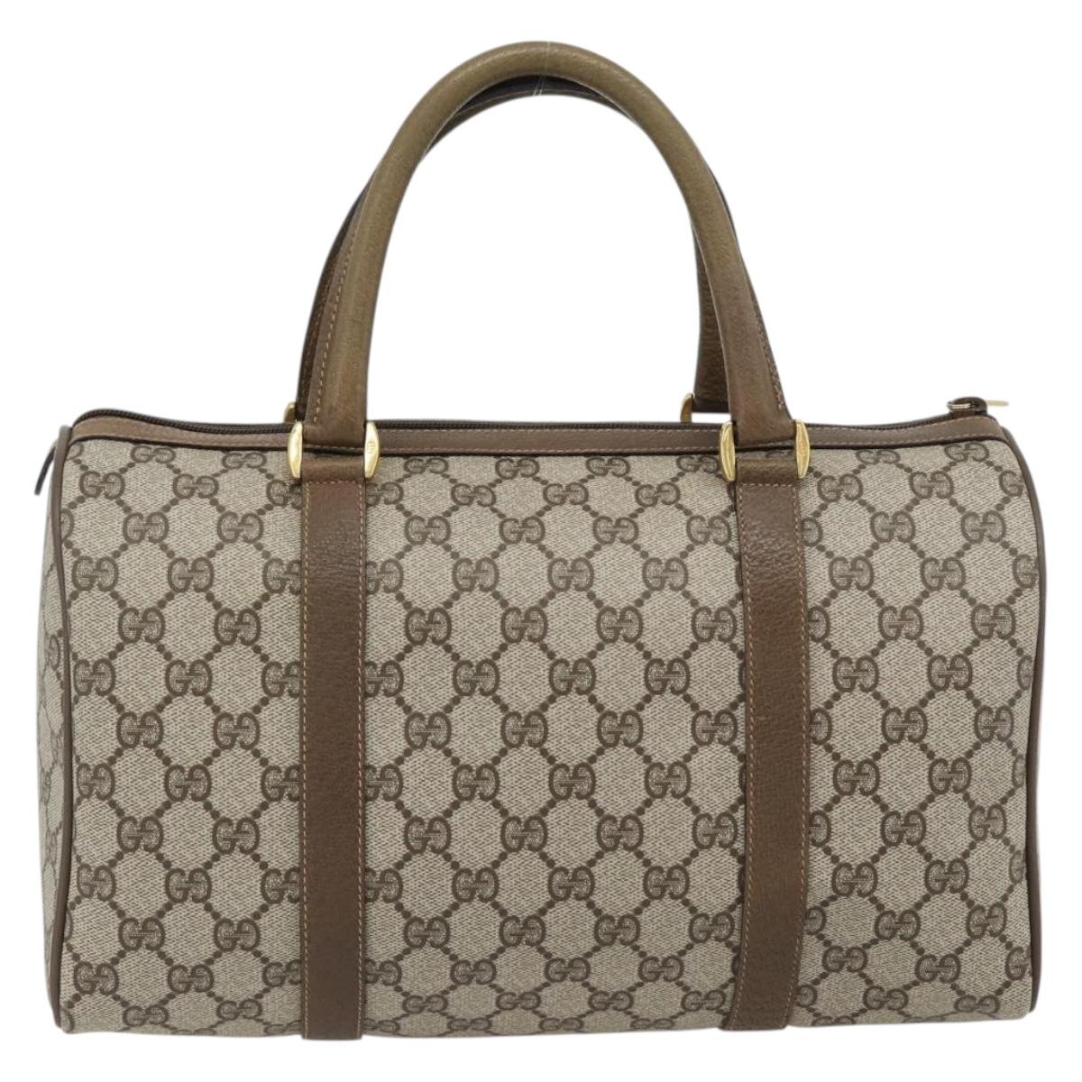 GUCCI GG Supreme Web Sherry Line Boston Bag PVC Beige Gold Auth 182464