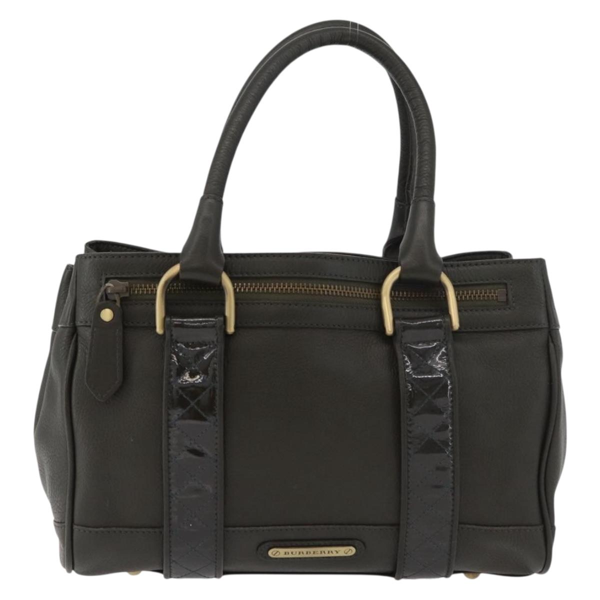 BURBERRY Tote Bag Leather Brown Gold Auth 182465