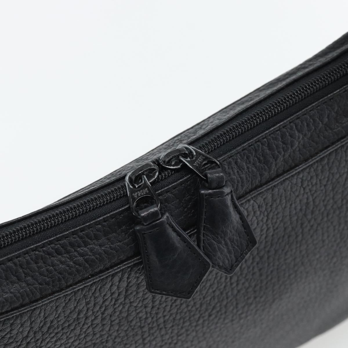 SAINT LAURENT Heart Shoulder Bag Leather Silver Black Auth 182466