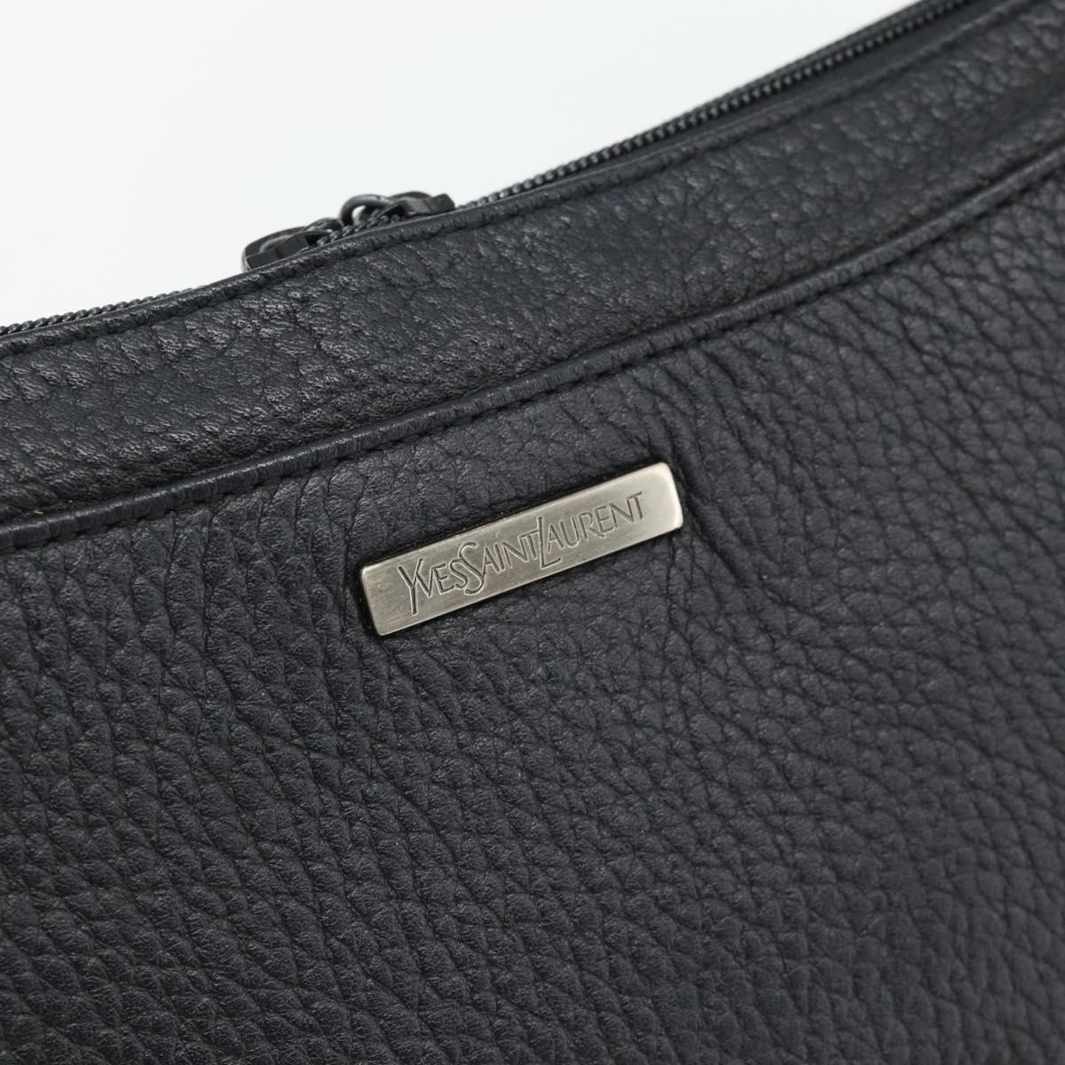 SAINT LAURENT Heart Shoulder Bag Leather Silver Black Auth 182466