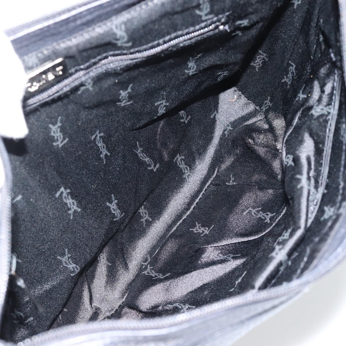 SAINT LAURENT Heart Shoulder Bag Leather Silver Black Auth 182466