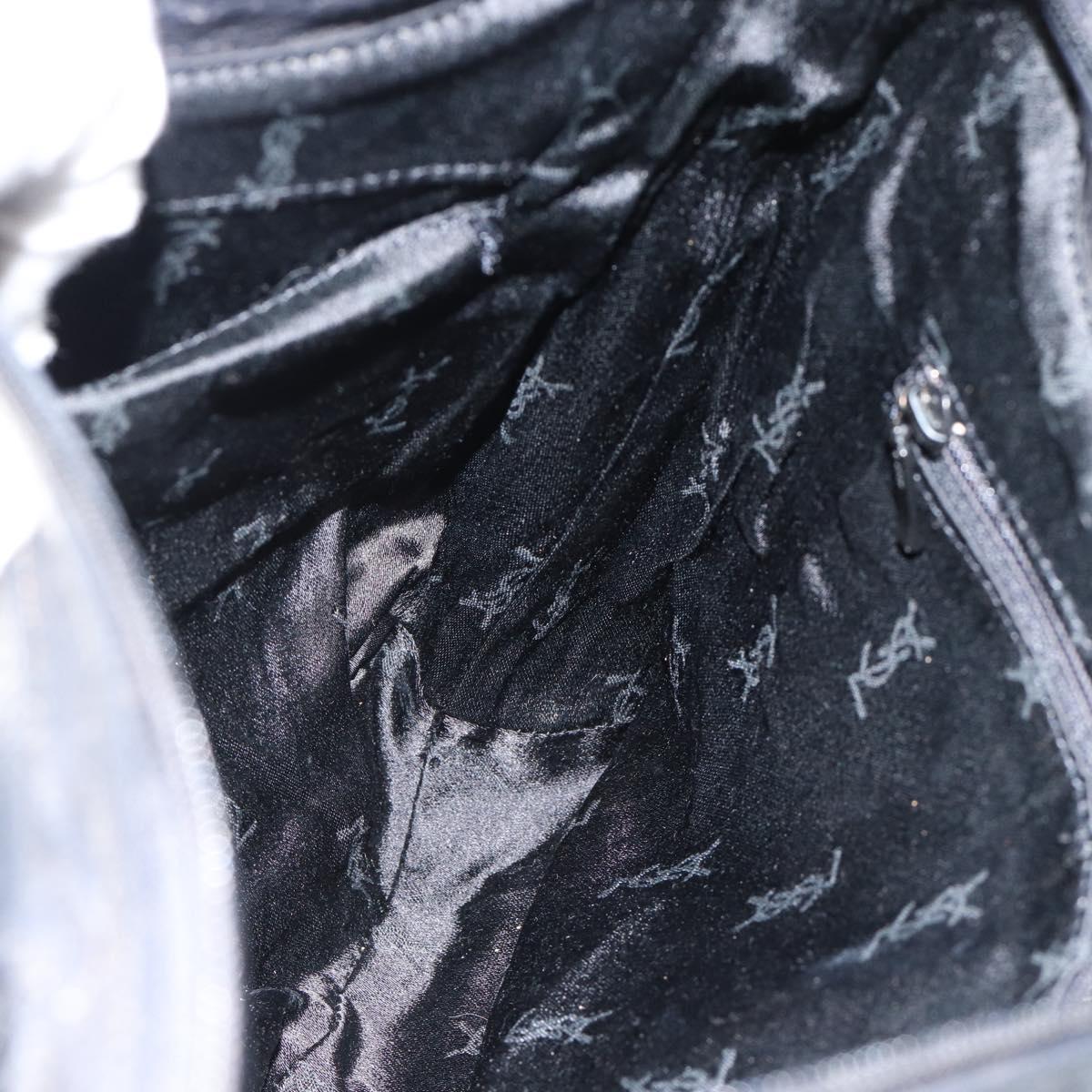 SAINT LAURENT Heart Shoulder Bag Leather Silver Black Auth 182466