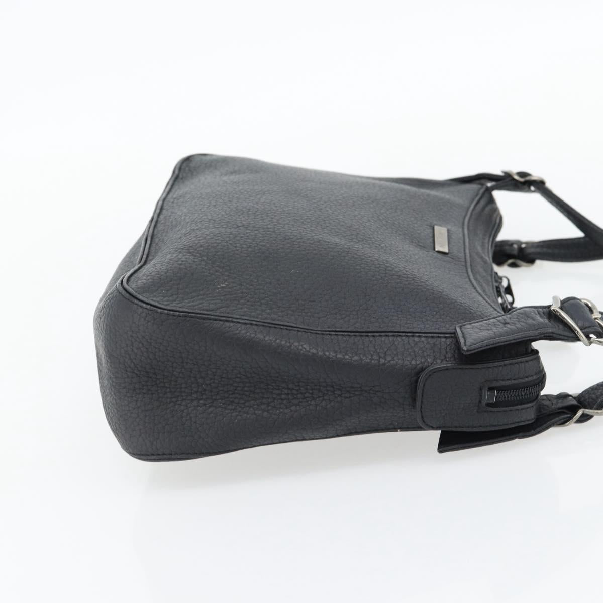 SAINT LAURENT Heart Shoulder Bag Leather Silver Black Auth 182466