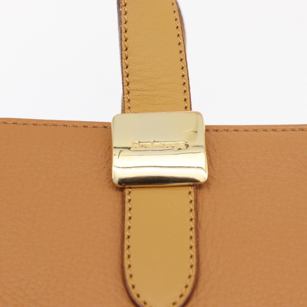 Burberrys Hand Bag Leather Brown Gold Auth 182467
