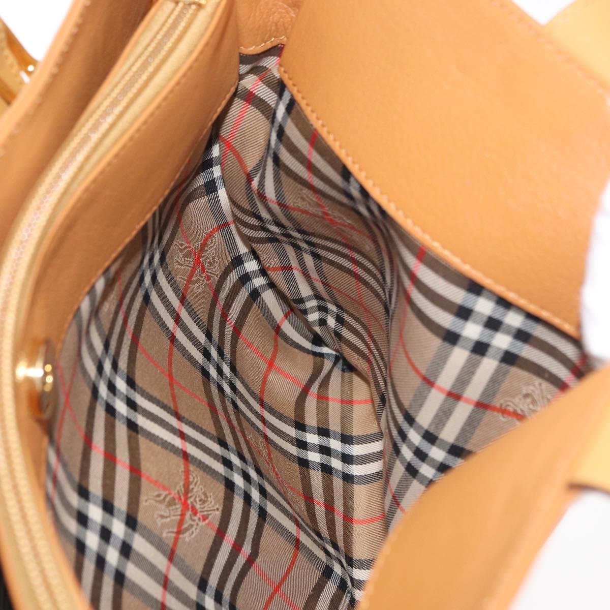 Burberrys Hand Bag Leather Brown Gold Auth 182467