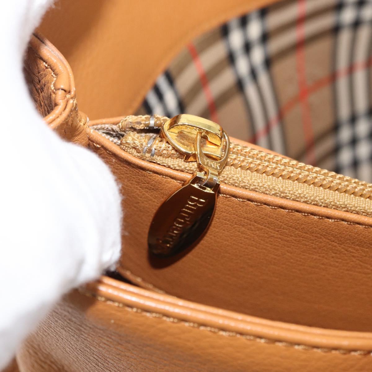 Burberrys Hand Bag Leather Brown Gold Auth 182467