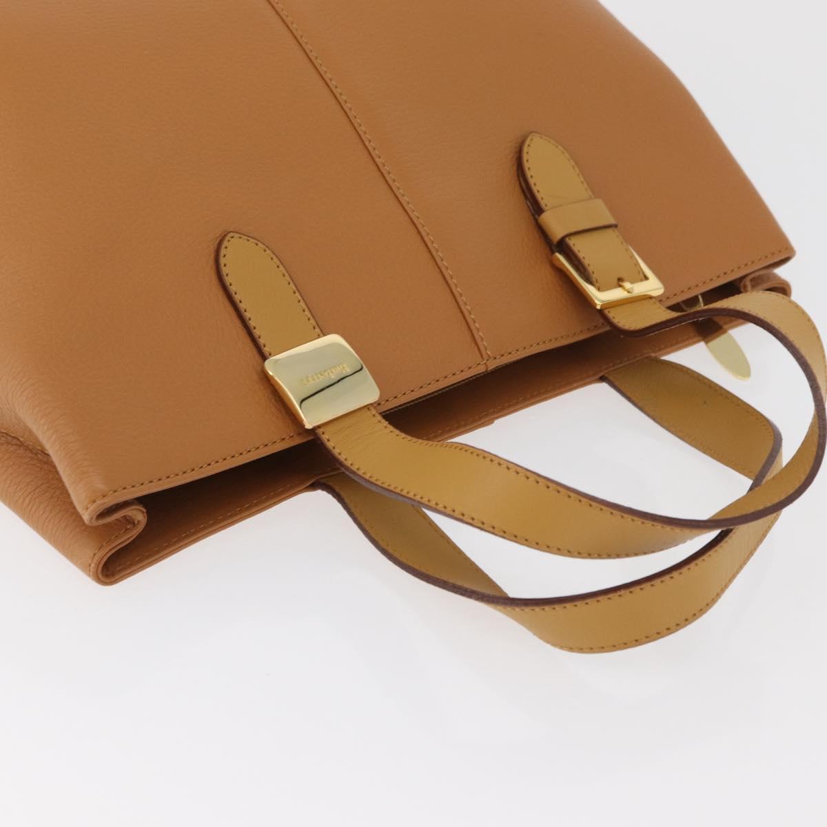Burberrys Hand Bag Leather Brown Gold Auth 182467