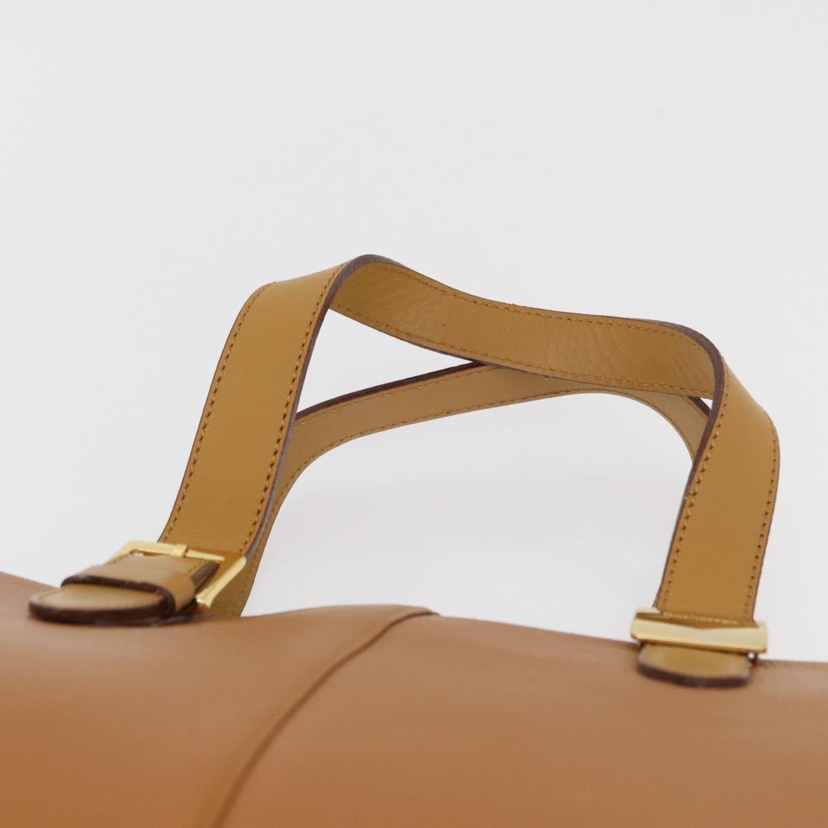 Burberrys Hand Bag Leather Brown Gold Auth 182467