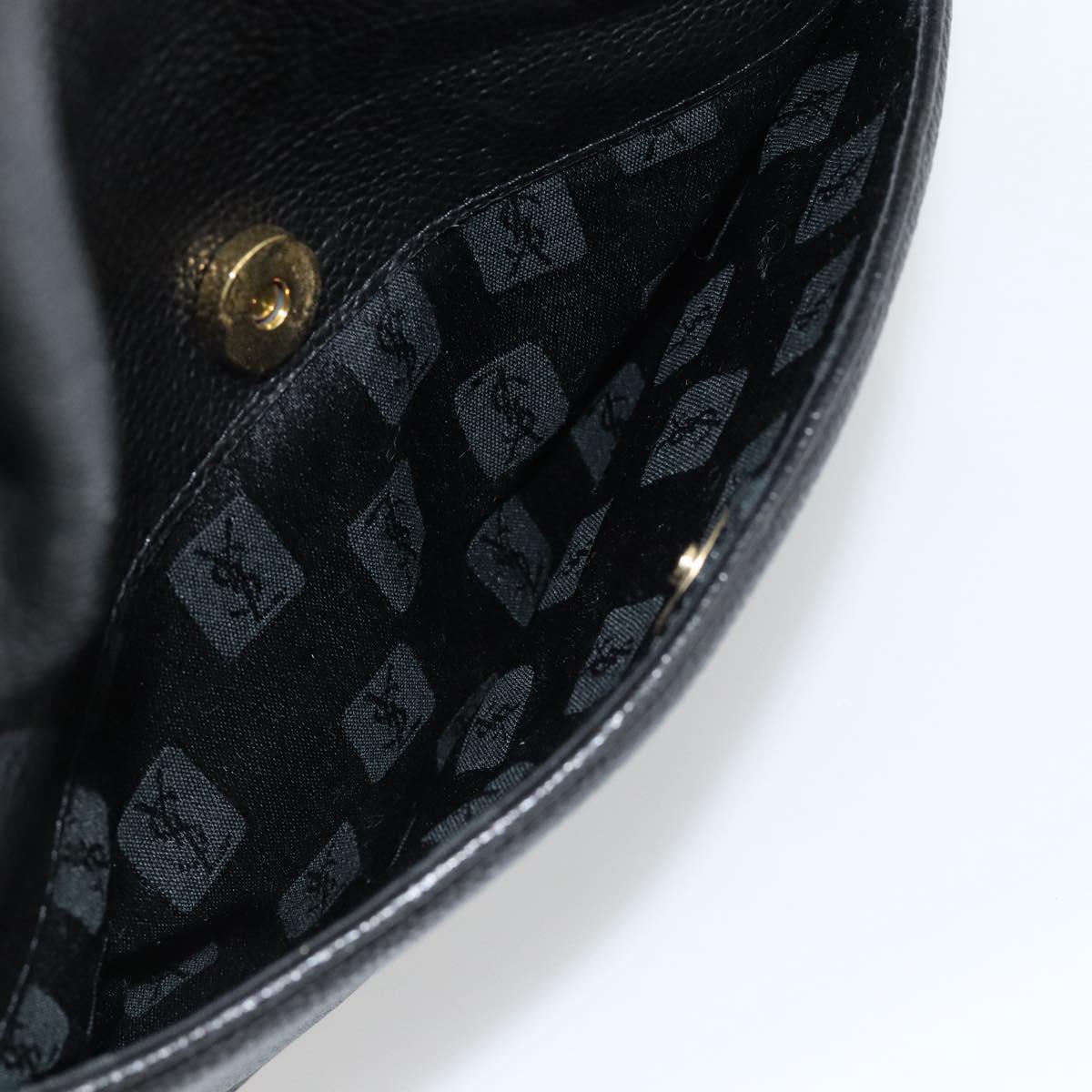 SAINT LAURENT Shoulder Bag Leather Black Gold Auth 182468A