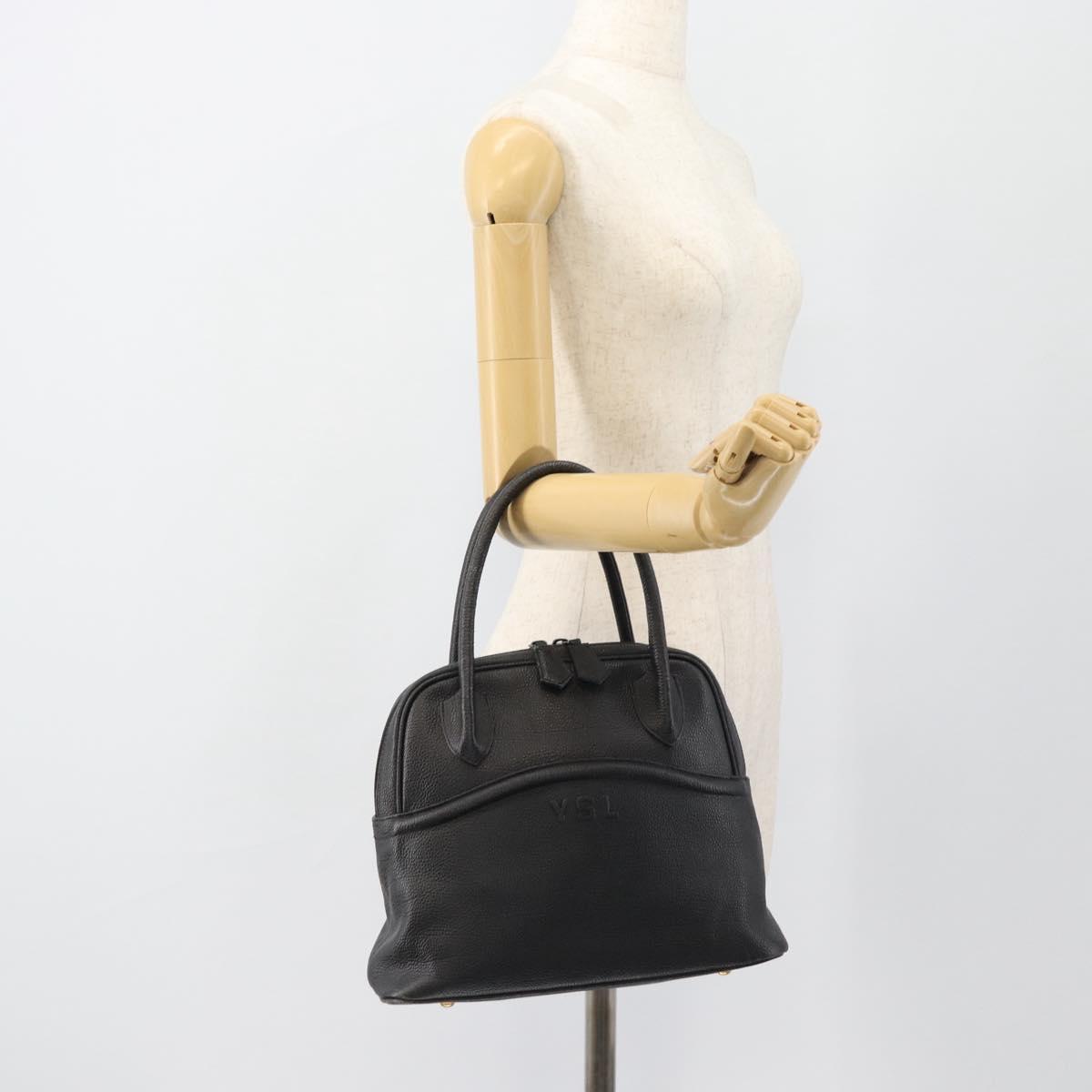 SAINT LAURENT Shoulder Bag Leather Black Gold Auth 182468A