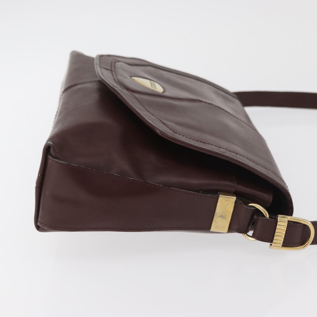 GUCCI Shoulder Bag Leather Bordeaux Gold Auth 182475