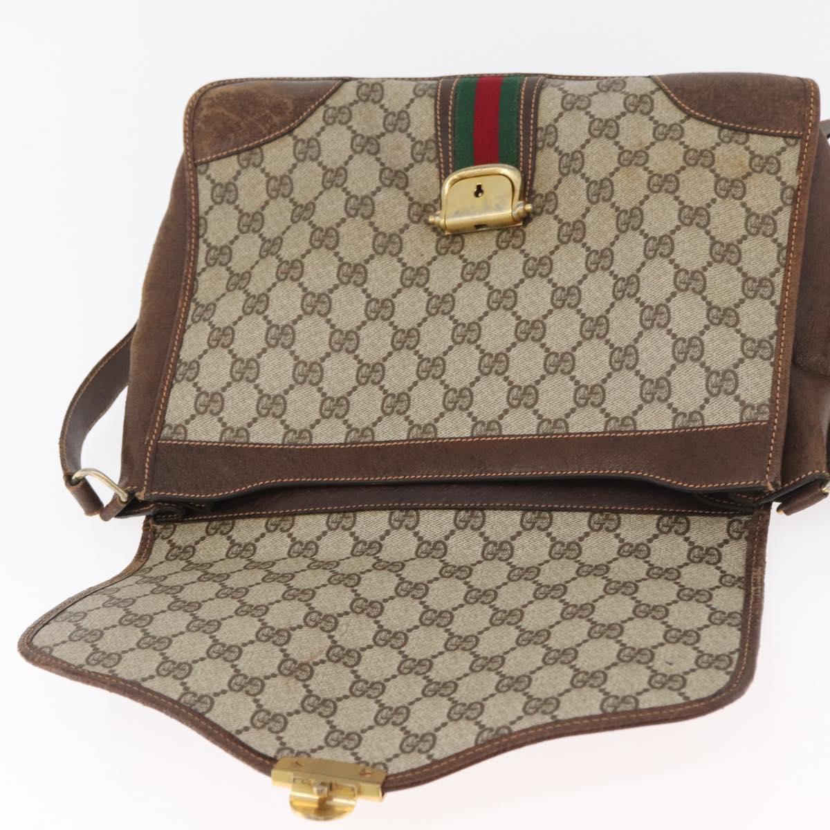 GUCCI GG Supreme Web Sherry Line Shoulder Bag PVC Beige Gold Auth 182477