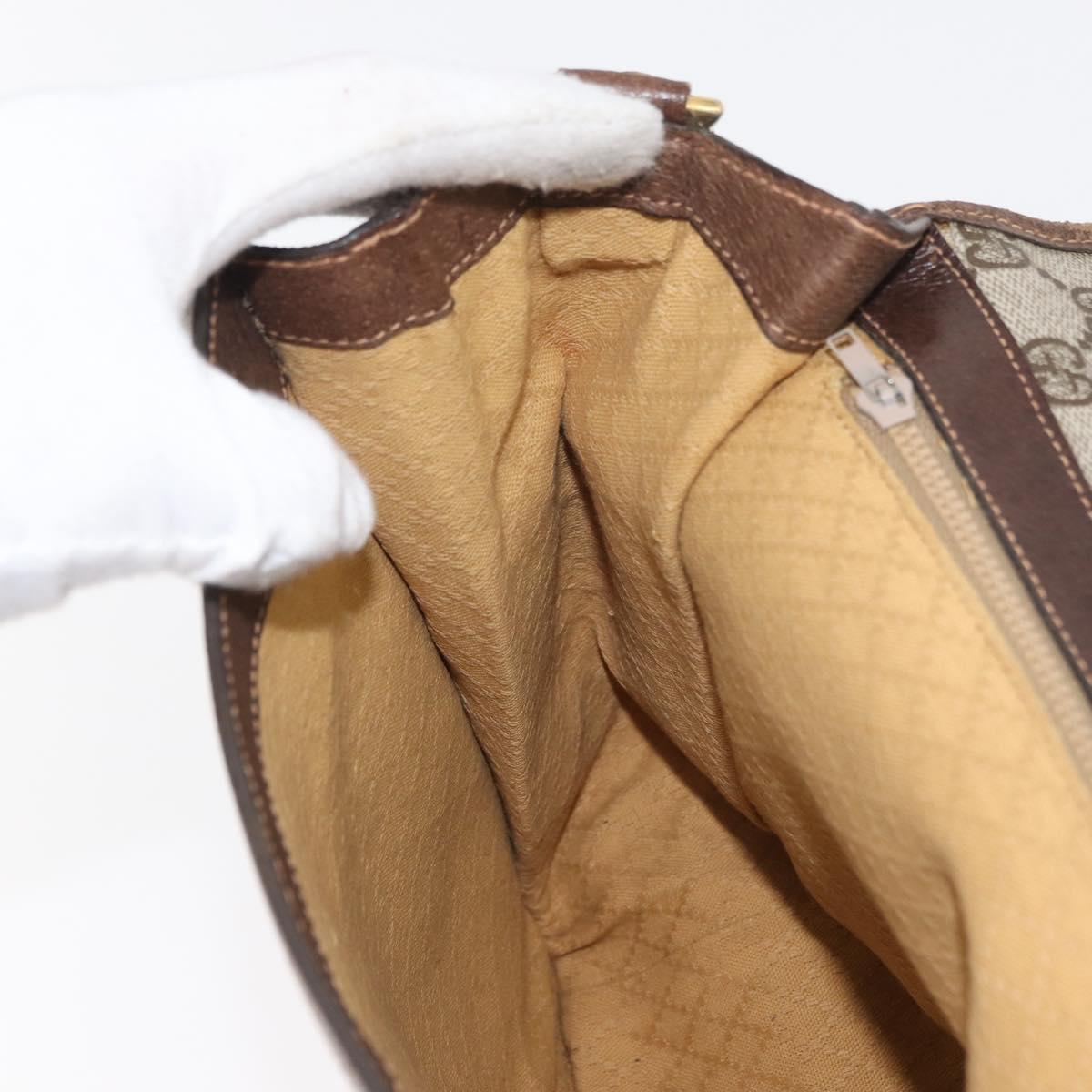 GUCCI GG Supreme Web Sherry Line Shoulder Bag PVC Beige Gold Auth 182477