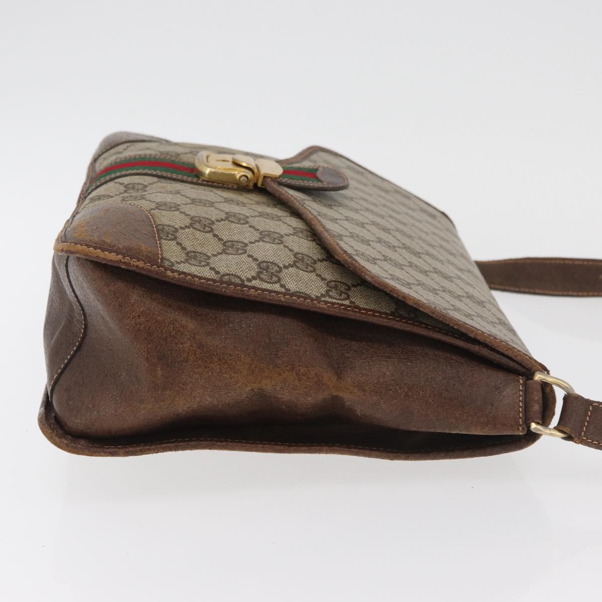GUCCI GG Supreme Web Sherry Line Shoulder Bag PVC Beige Gold Auth 182477