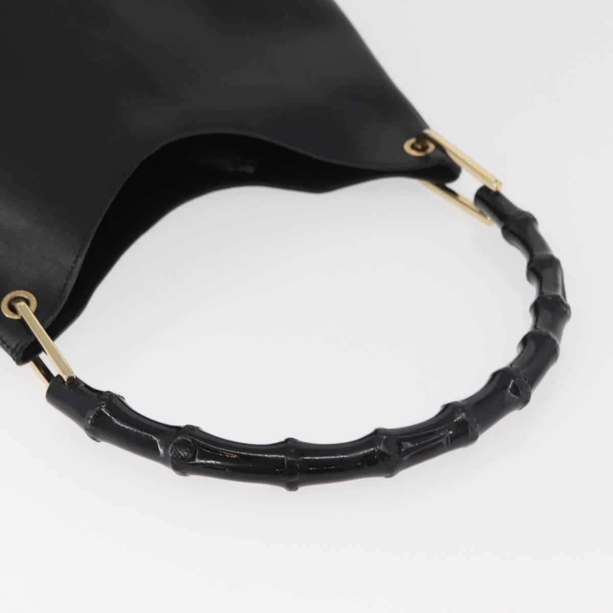 GUCCI Bamboo Hand Bag Leather Black Gold 001 2113 1880 Auth 182479