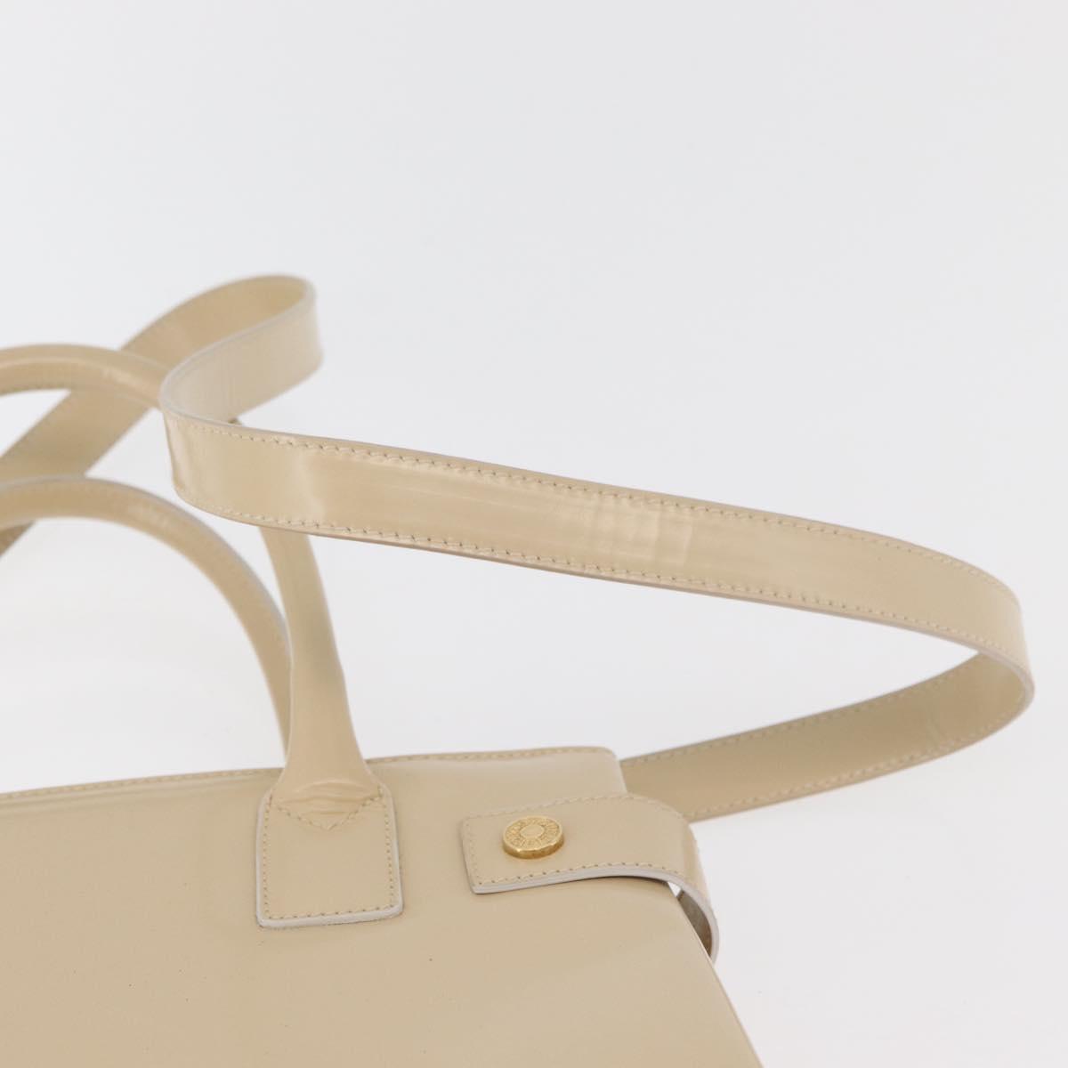 GUCCI Hand Bag Patent leather 2way Beige Gold Auth 182480
