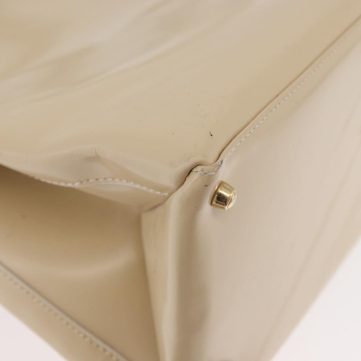 GUCCI Hand Bag Patent leather 2way Beige Gold Auth 182480