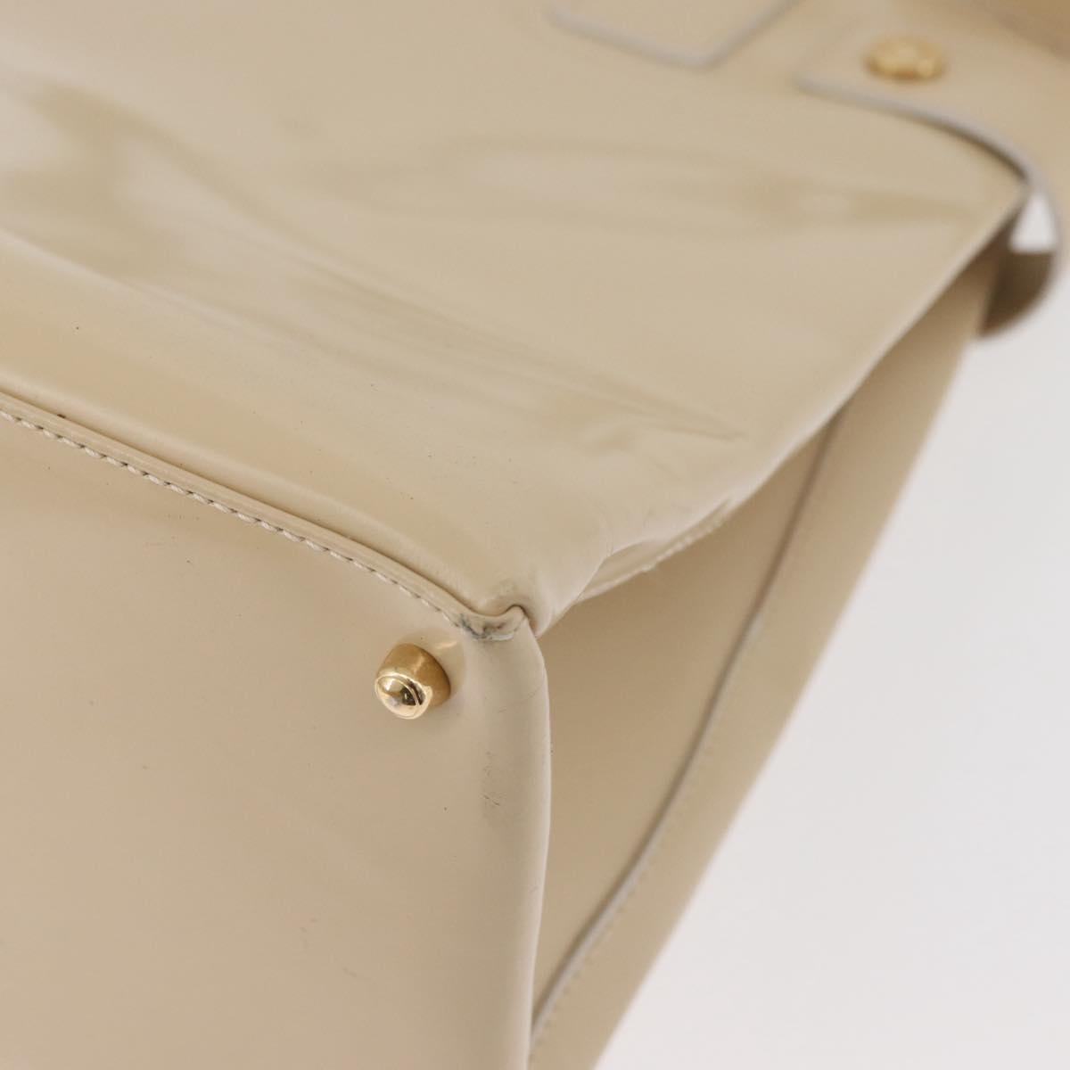 GUCCI Hand Bag Patent leather 2way Beige Gold Auth 182480