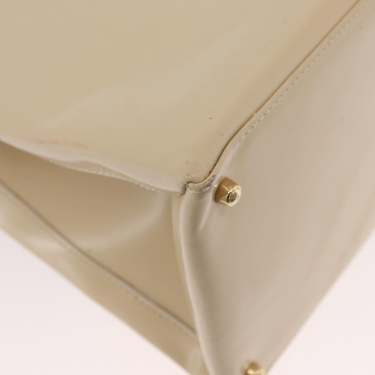 GUCCI Hand Bag Patent leather 2way Beige Gold Auth 182480