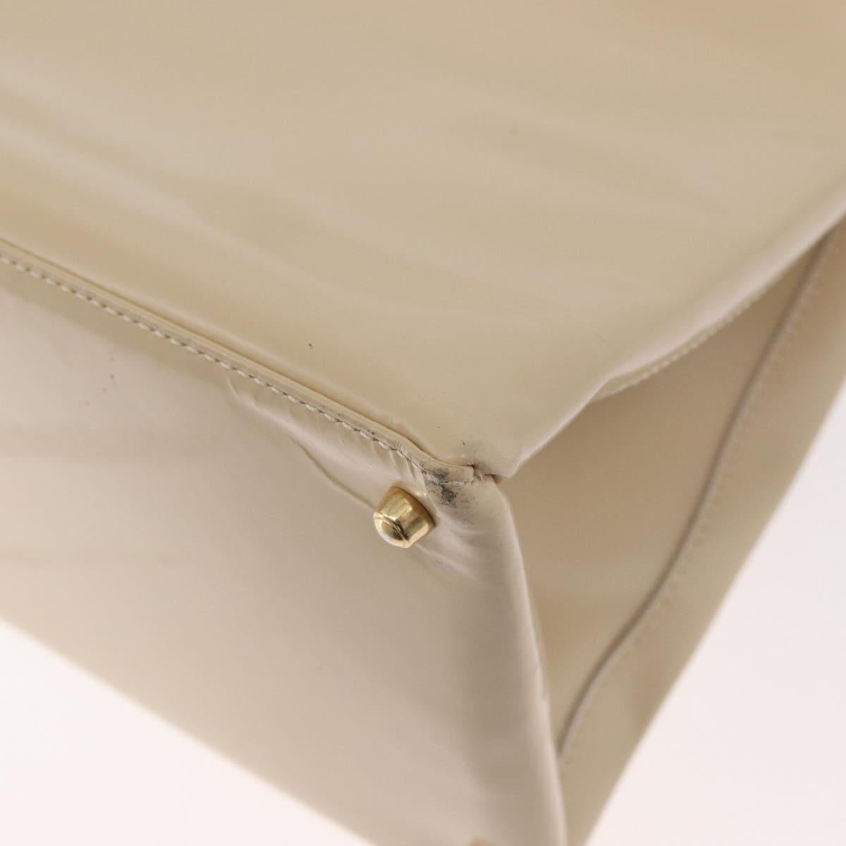 GUCCI Hand Bag Patent leather 2way Beige Gold Auth 182480