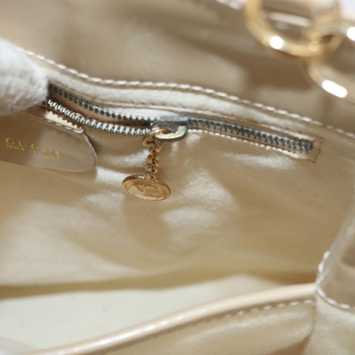 GUCCI Hand Bag Patent leather 2way Beige Gold Auth 182480
