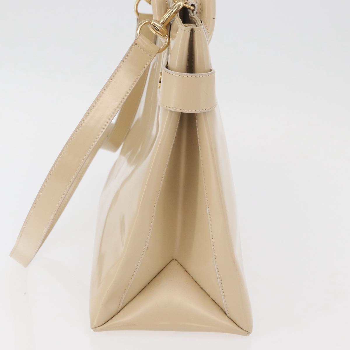 GUCCI Hand Bag Patent leather 2way Beige Gold Auth 182480