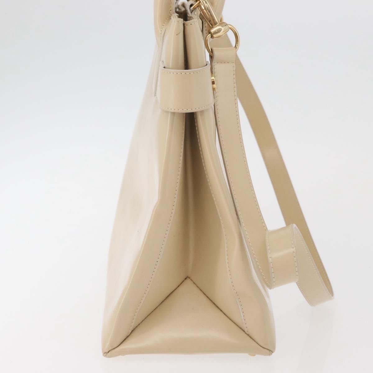 GUCCI Hand Bag Patent leather 2way Beige Gold Auth 182480