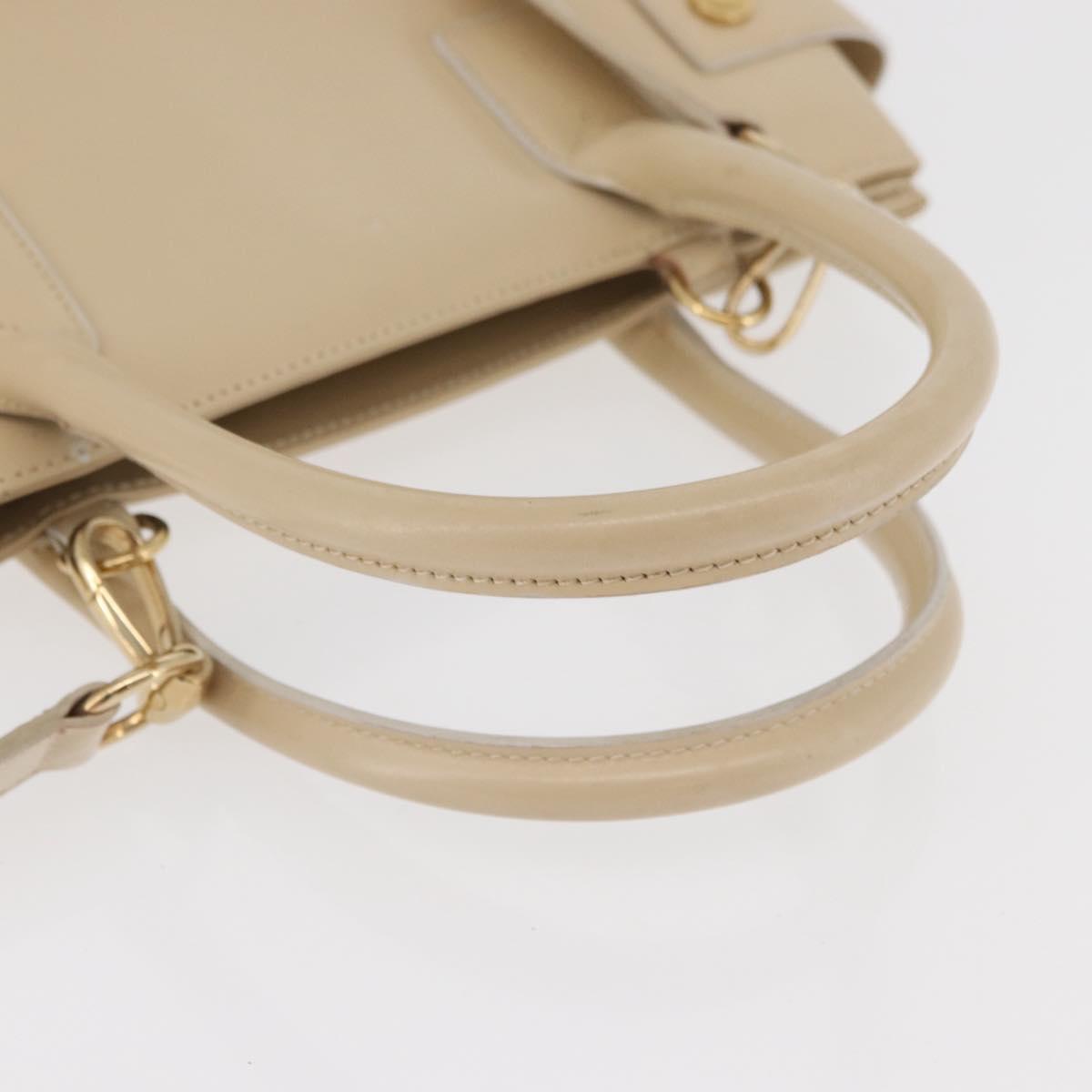 GUCCI Hand Bag Patent leather 2way Beige Gold Auth 182480