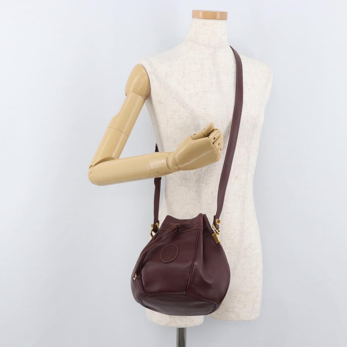 CARTIER Must Line Purse Shoulder Bag Leather Bordeaux Gold Auth 182482