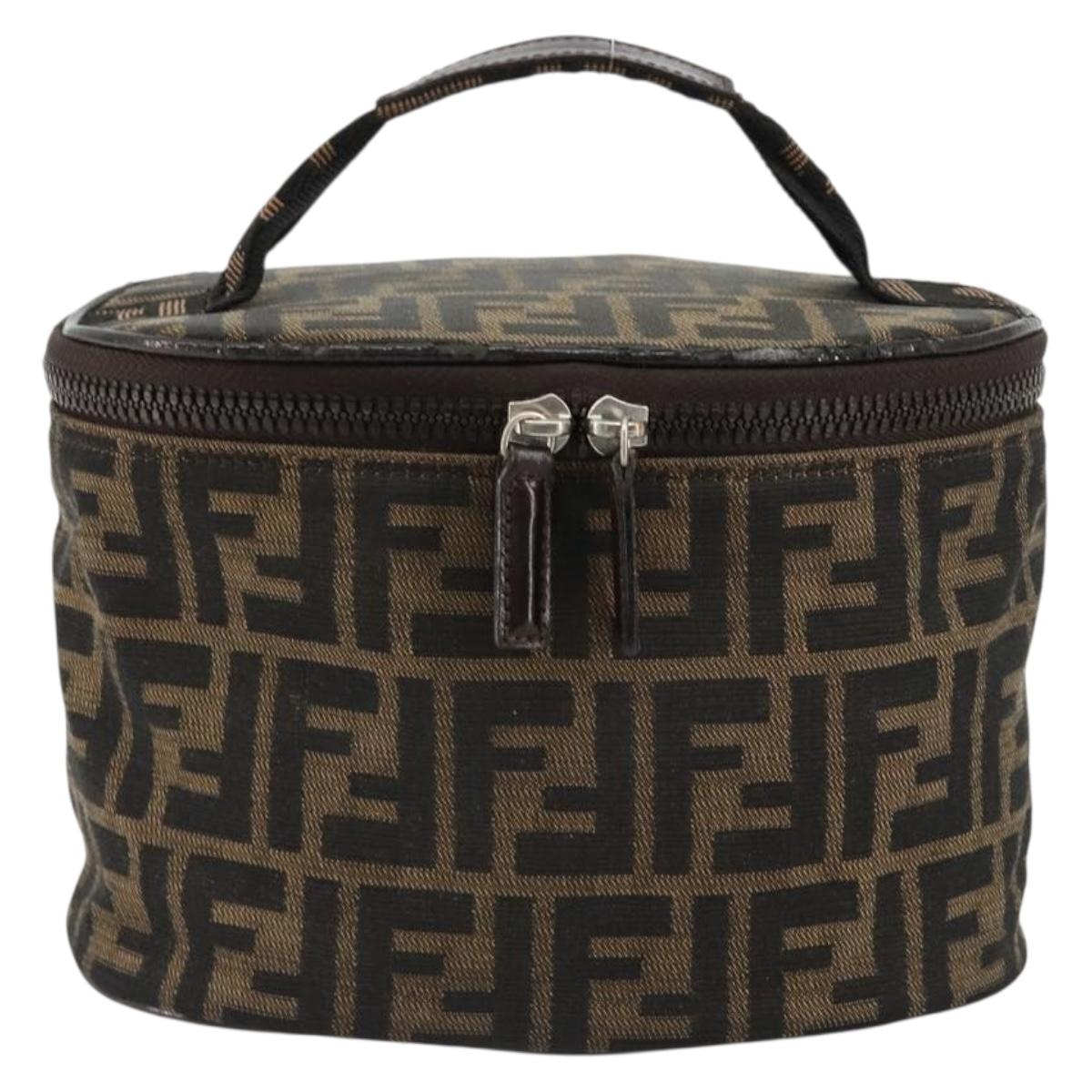 FENDI Zucca Canvas Vanity Hand Bag Black Brown Auth 182483