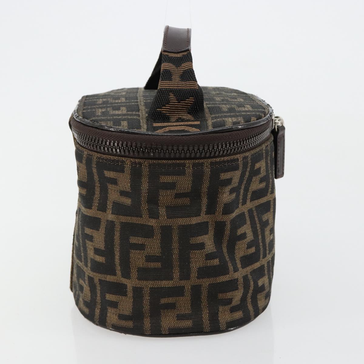 FENDI Zucca Canvas Vanity Hand Bag Black Brown Auth 182483