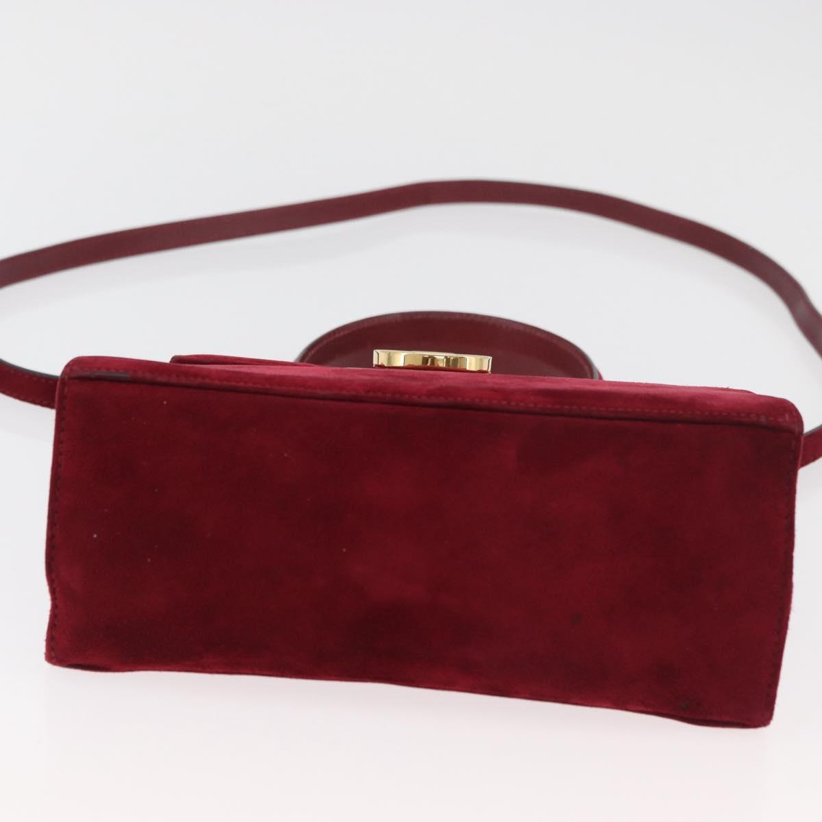 Salvatore Ferragamo Gancini Hand Bag Suede 2way Red Gold Auth 182485
