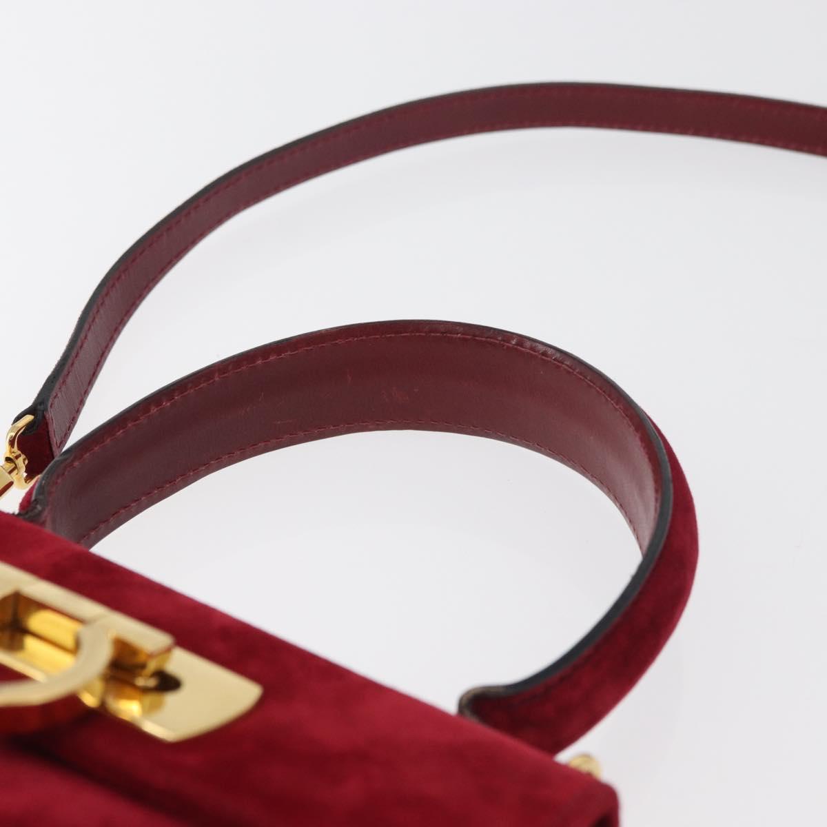 Salvatore Ferragamo Gancini Hand Bag Suede 2way Red Gold Auth 182485
