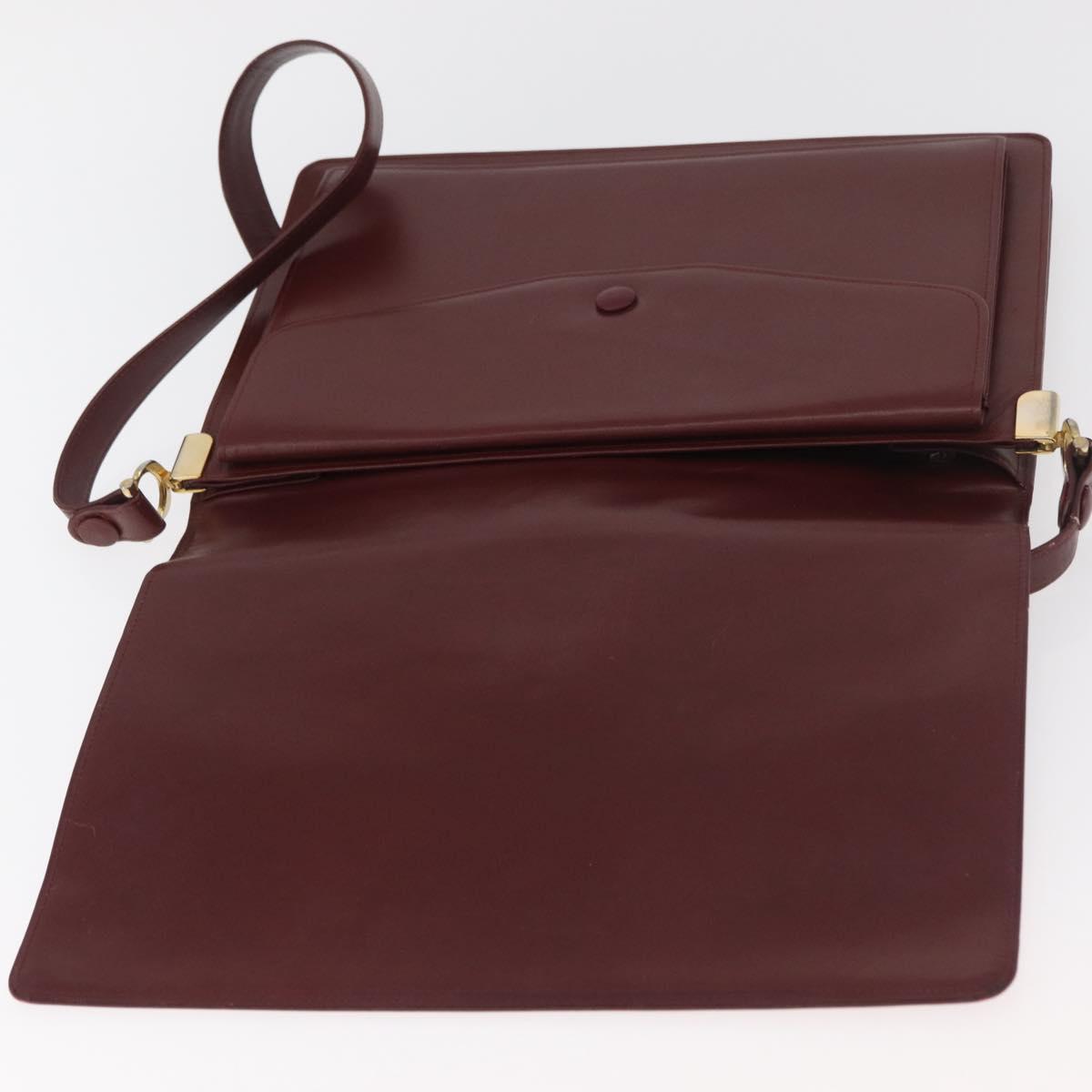 CARTIER Must Line Shoulder Bag Leather Bordeaux Gold Auth 182486