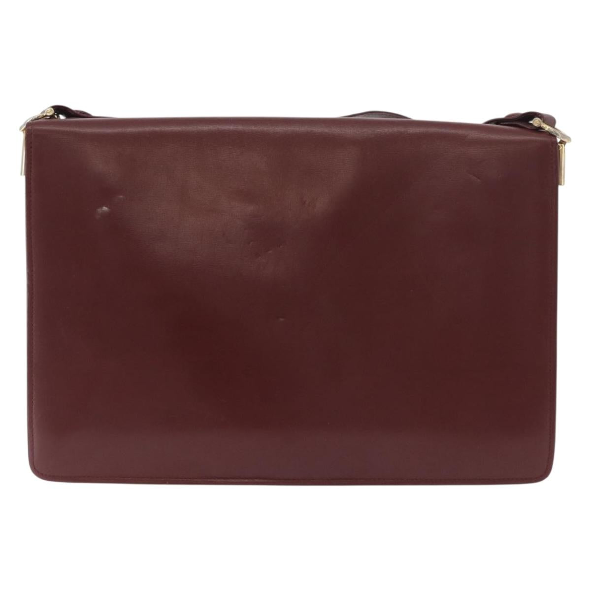 CARTIER Must Line Shoulder Bag Leather Bordeaux Gold Auth 182486