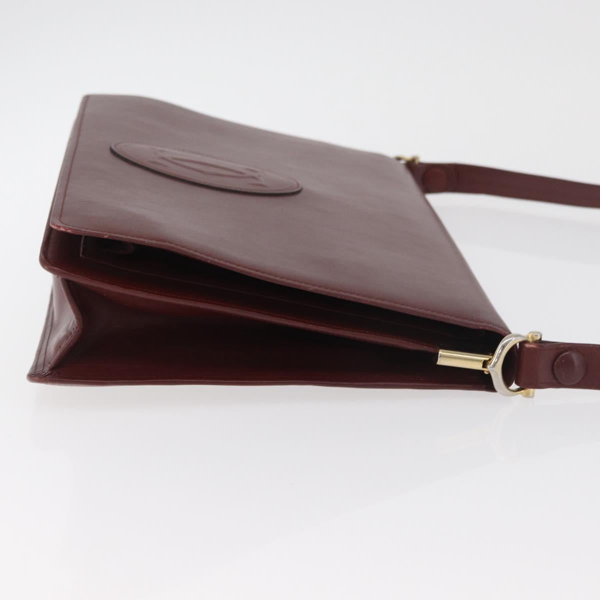 CARTIER Must Line Shoulder Bag Leather Bordeaux Gold Auth 182486