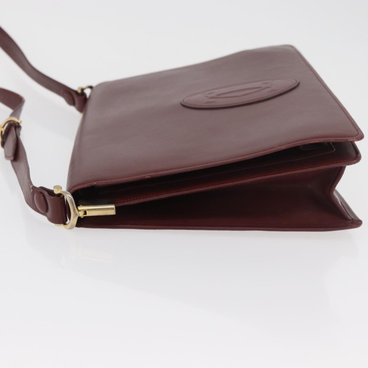 CARTIER Must Line Shoulder Bag Leather Bordeaux Gold Auth 182486