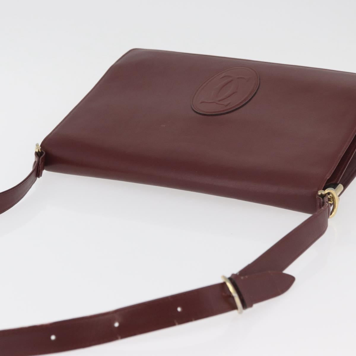 CARTIER Must Line Shoulder Bag Leather Bordeaux Gold Auth 182486
