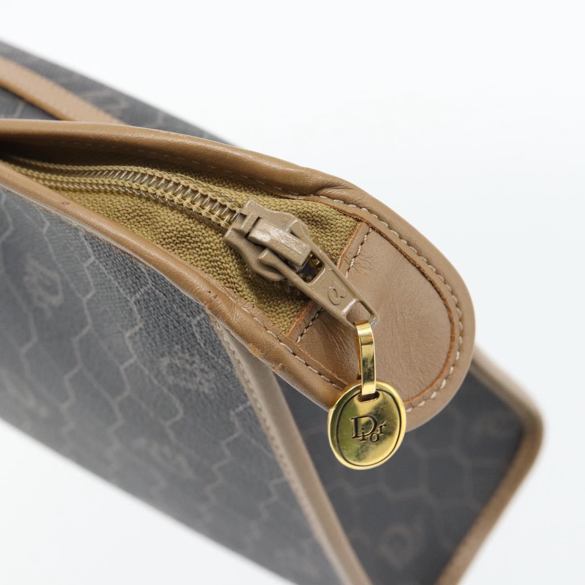 Christian Dior Honeycomb Canvas Clutch Bag PVC Black Gold Auth 182487