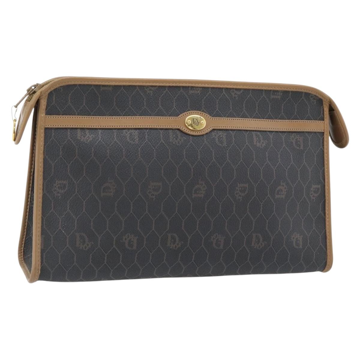 Christian Dior Honeycomb Canvas Clutch Bag PVC Black Gold Auth 182487