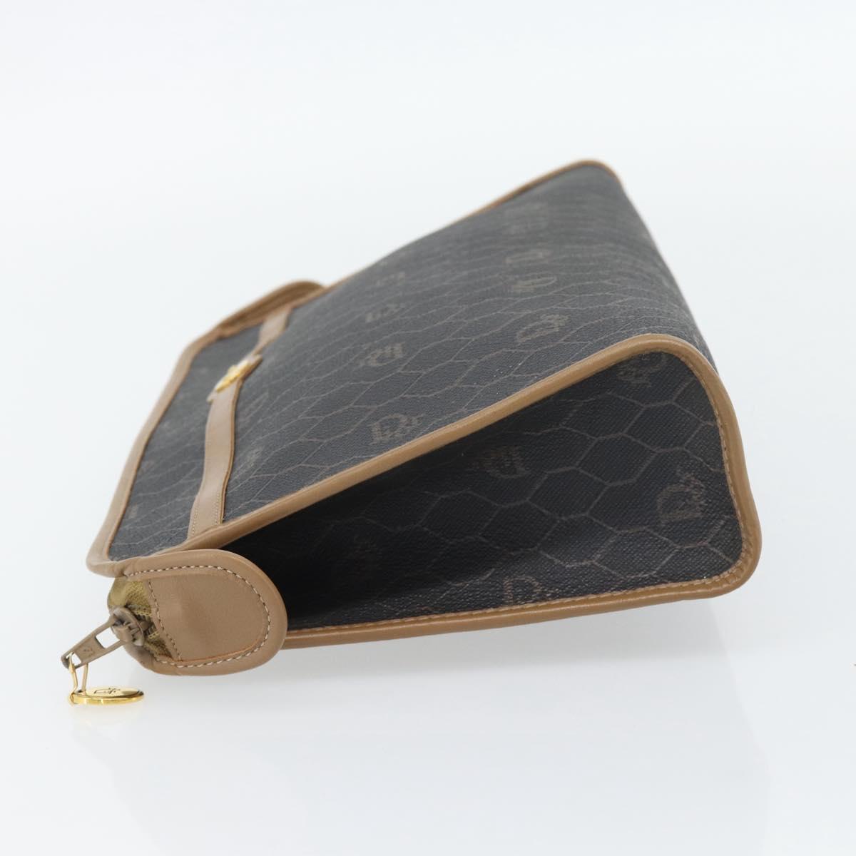 Christian Dior Honeycomb Canvas Clutch Bag PVC Black Gold Auth 182487