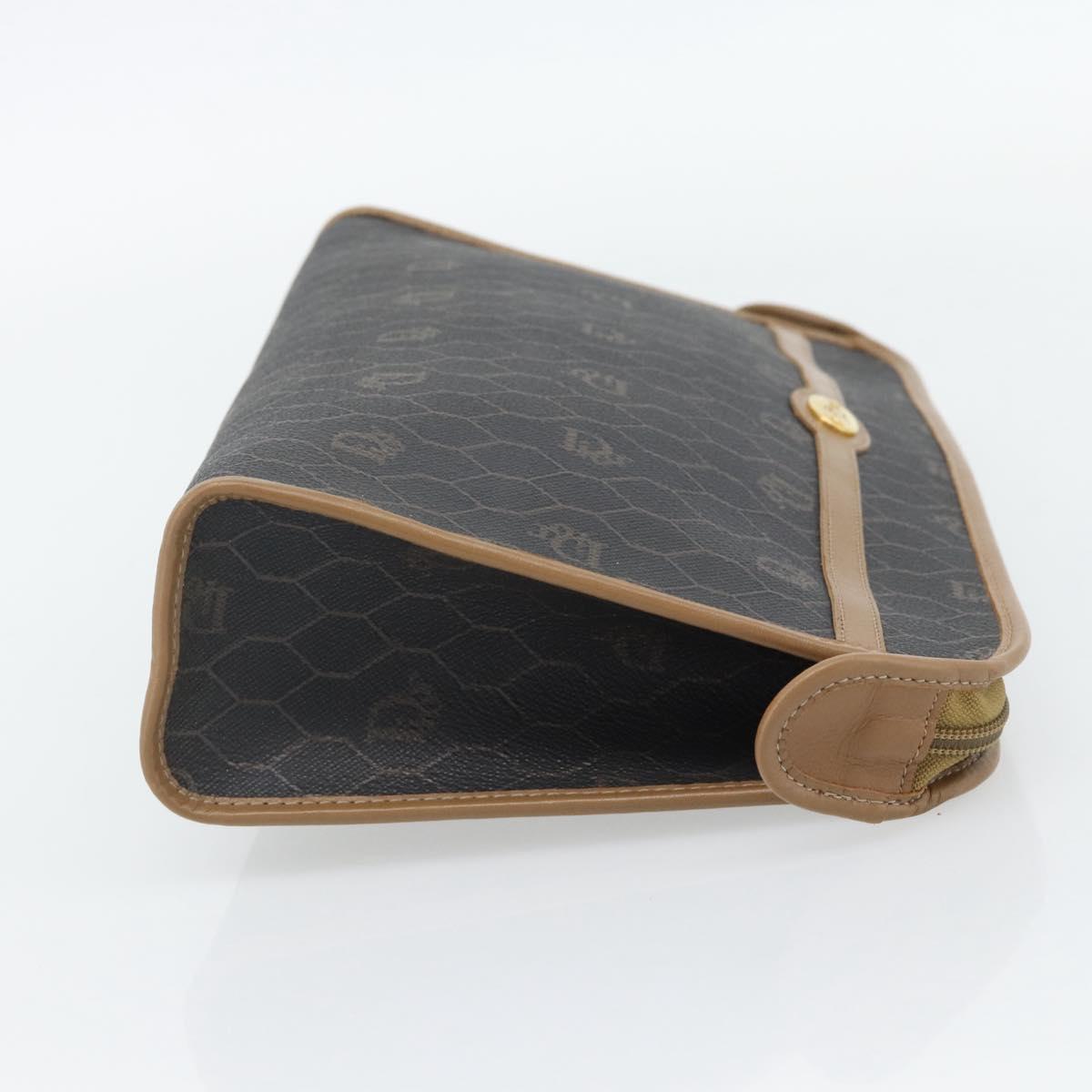 Christian Dior Honeycomb Canvas Clutch Bag PVC Black Gold Auth 182487