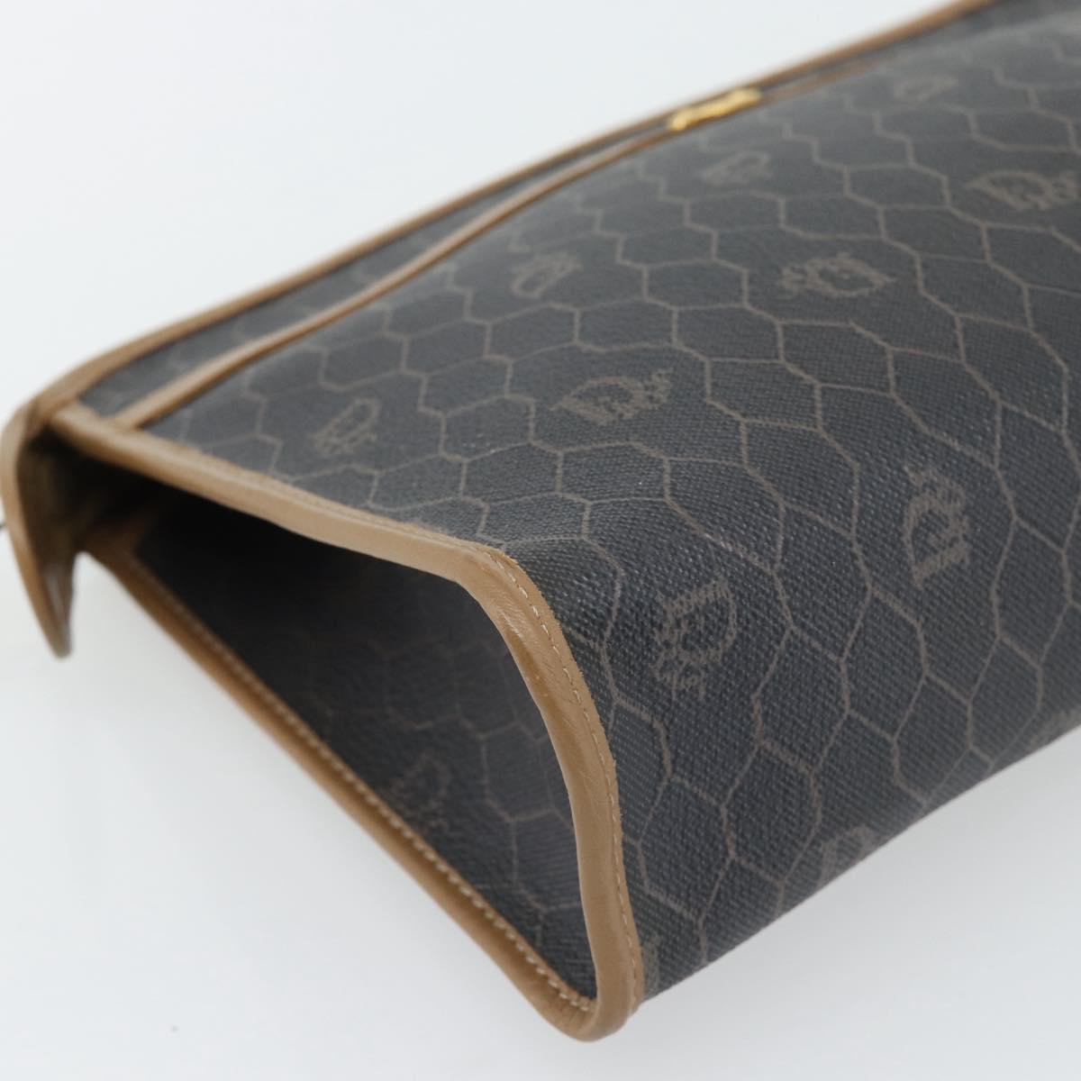 Christian Dior Honeycomb Canvas Clutch Bag PVC Black Gold Auth 182487