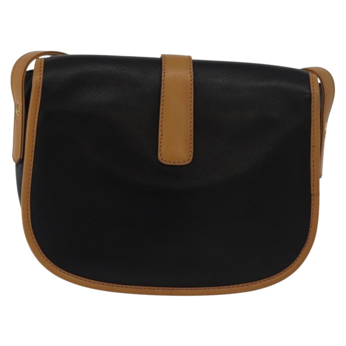 CELINE Shoulder Bag Leather Black Gold Auth 182488