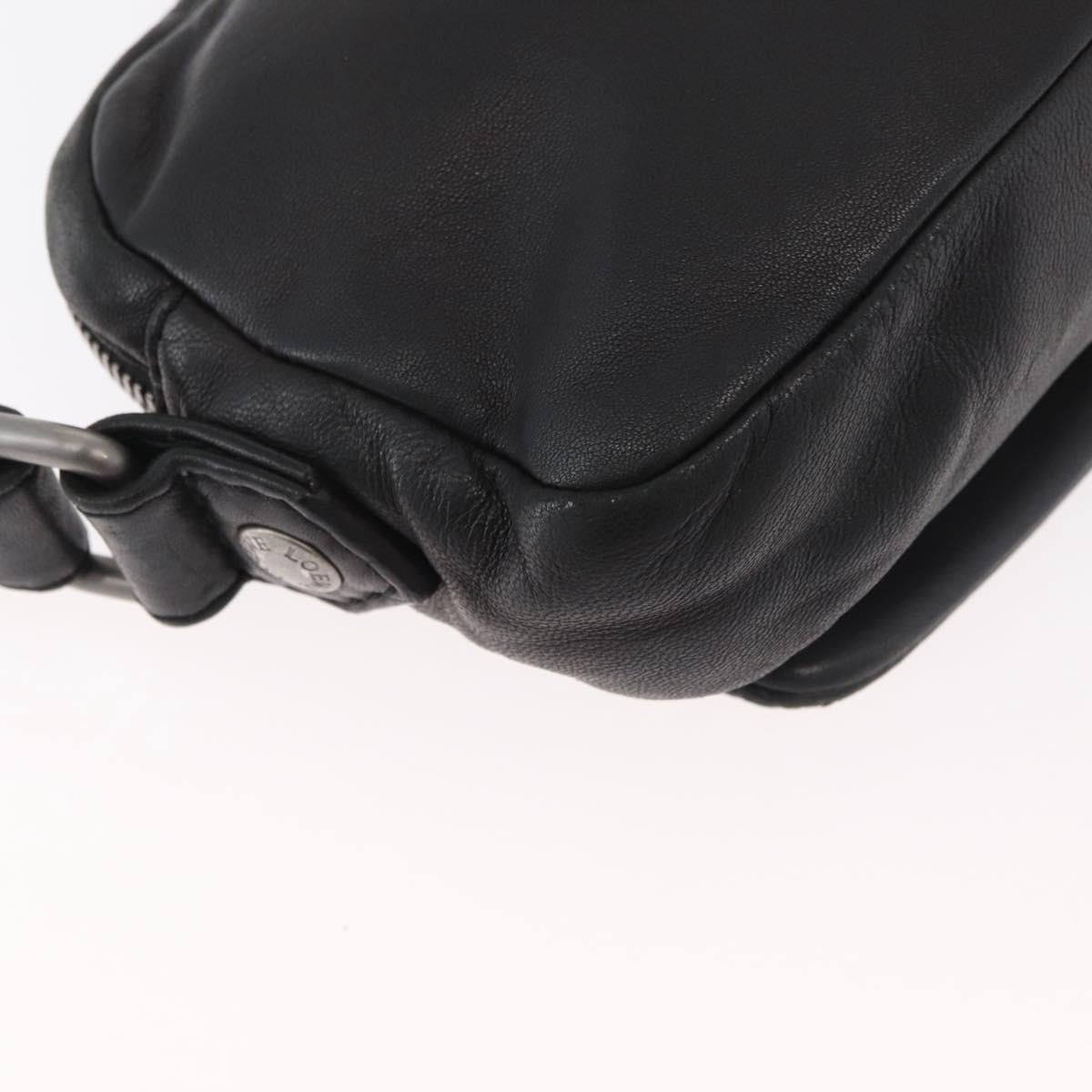 LOEWE Anagram Clutch Bag Leather Black Silver Auth 182493