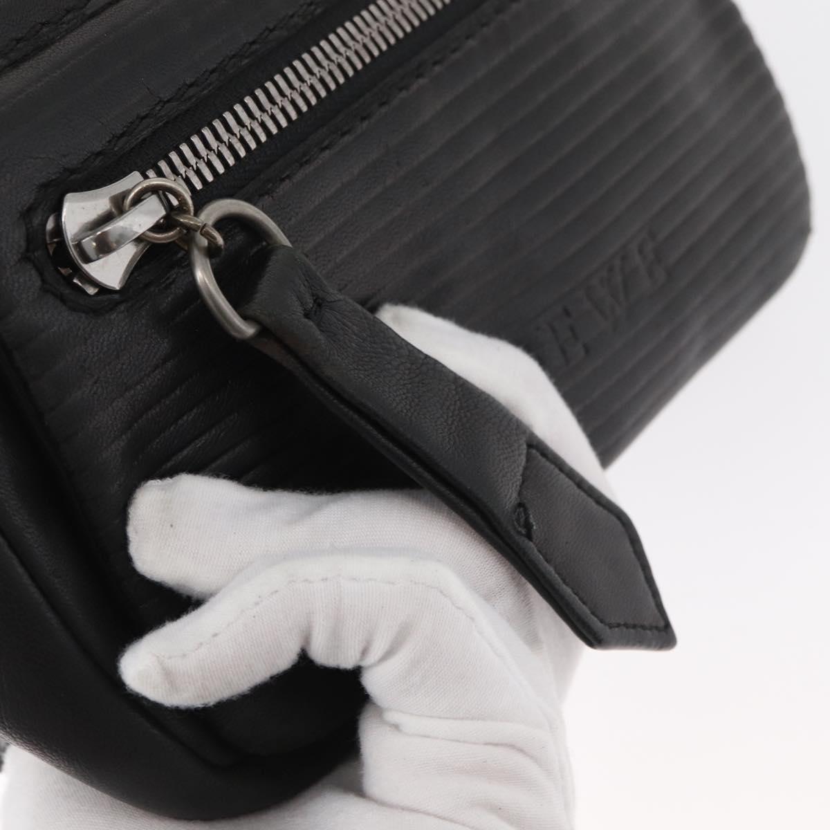 LOEWE Anagram Clutch Bag Leather Black Silver Auth 182493