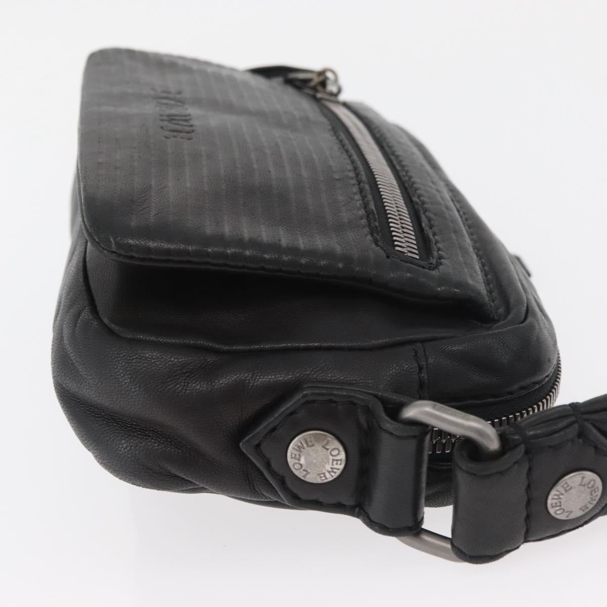 LOEWE Anagram Clutch Bag Leather Black Silver Auth 182493
