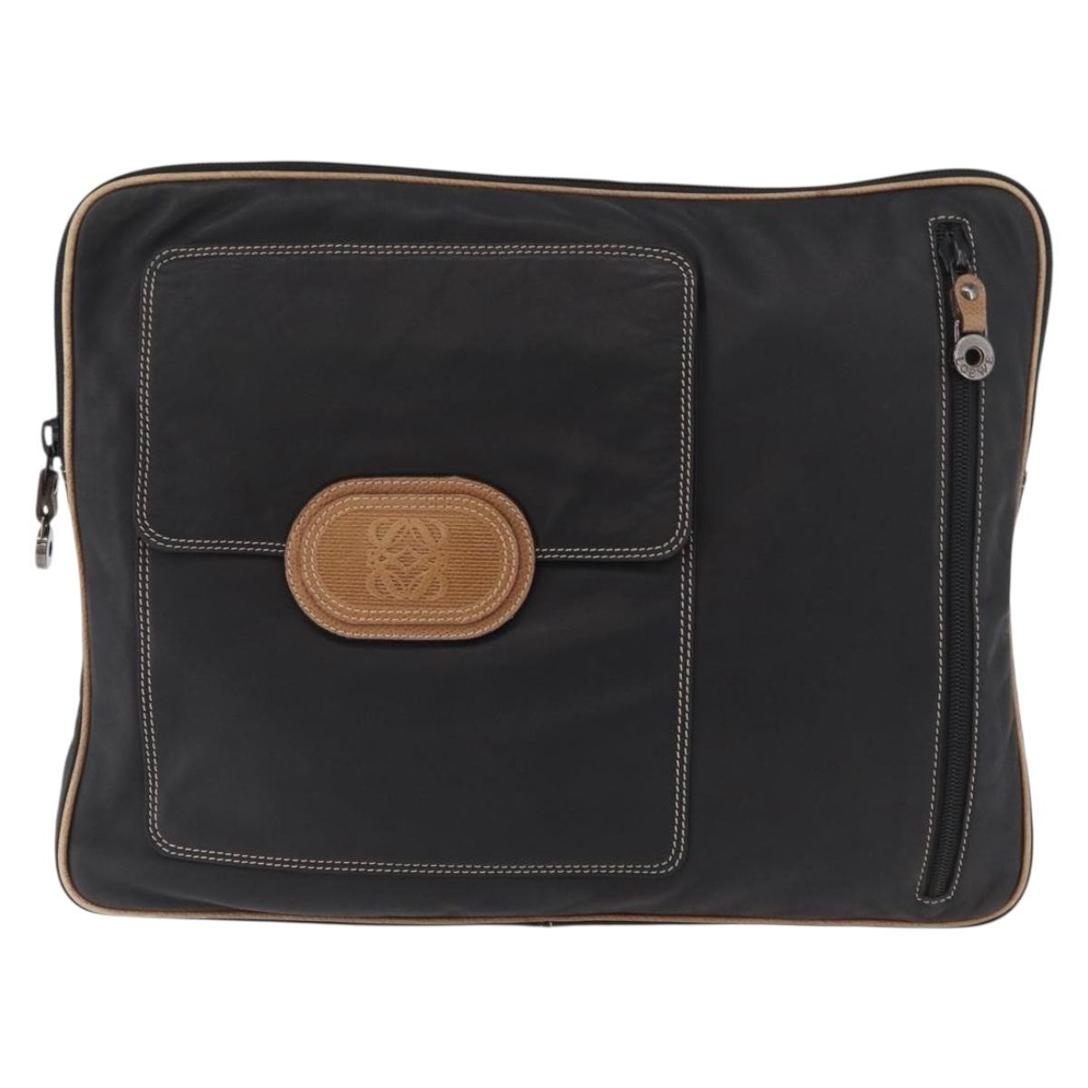 LOEWE Anagram Clutch Bag Leather Black Auth 182494