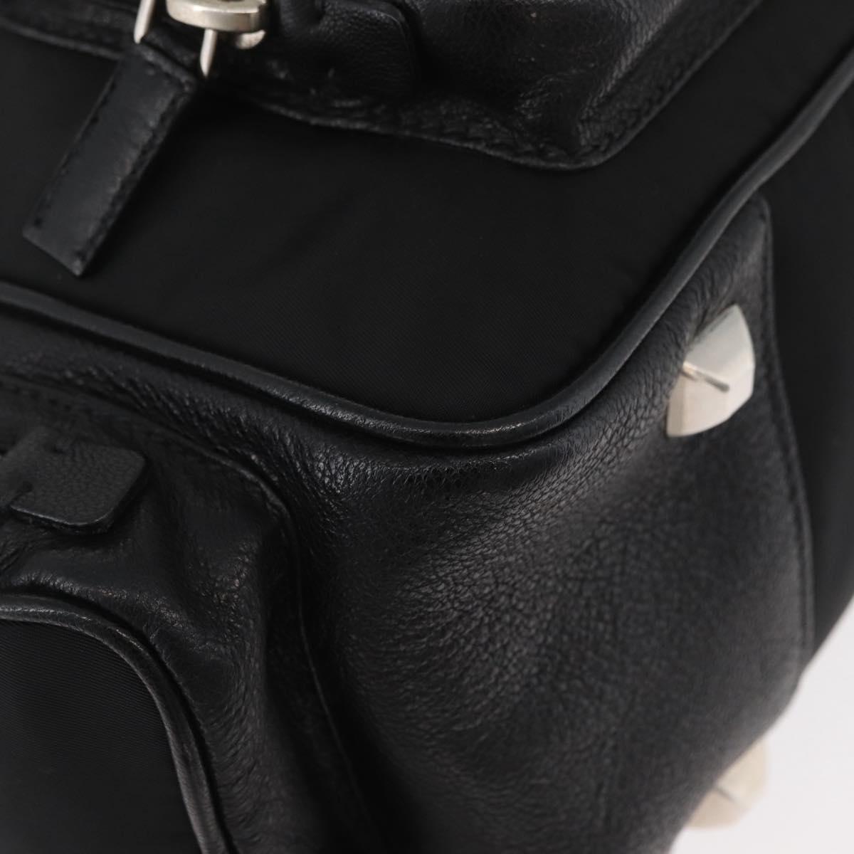 PRADA Hand Bag Nylon Black Silver Auth 182500V